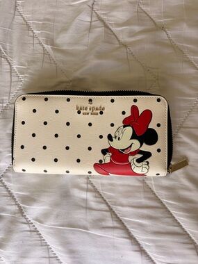 kate spade White Polka Dot Minnie Mouse Zip Wallet with Red Accents